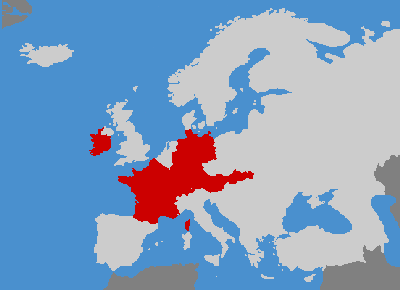 Karte von Europa. Markiert sind Luxemburg, Frankreich, Österreich, Schweiz, Slowenien, Irland und Deutschland.