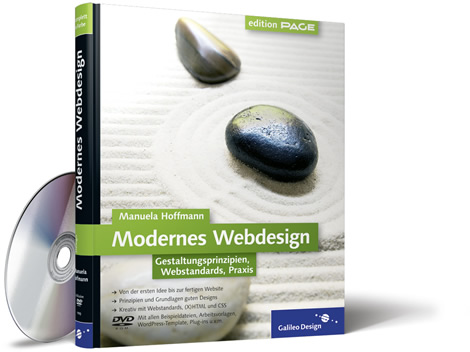 Buch „Modernes Webdesign“ von Manuela Hoffmann, eine DVD lehnt am Buchrücken.